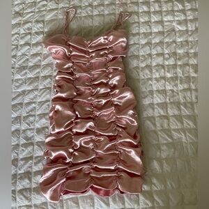 Urban Outfitters Pink Ruched Satin Dress